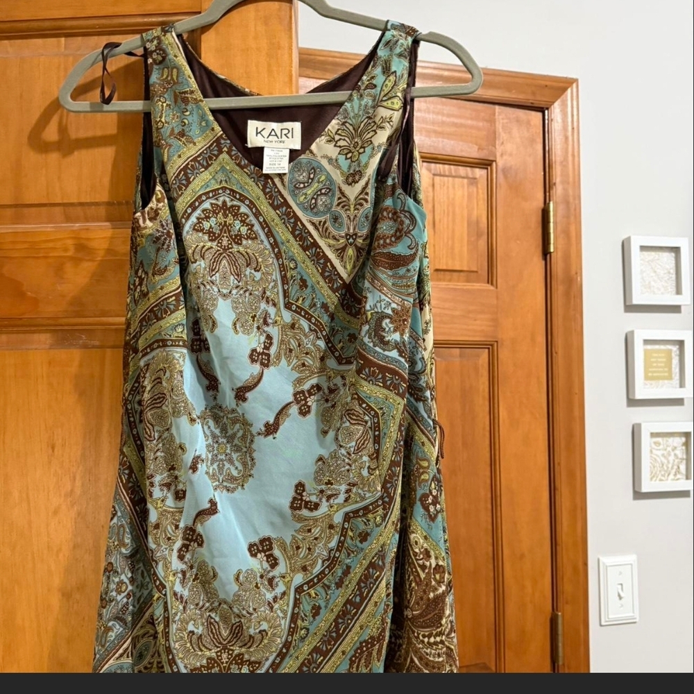 Asymmetrical Paisley Dress - Teal and Brown